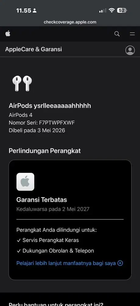 Airpods Gen 4 Original (free case)
