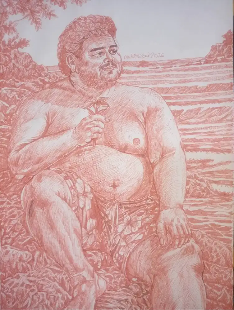 Drawing asli handmade buatan tangan, bolpoin di atas kertas
