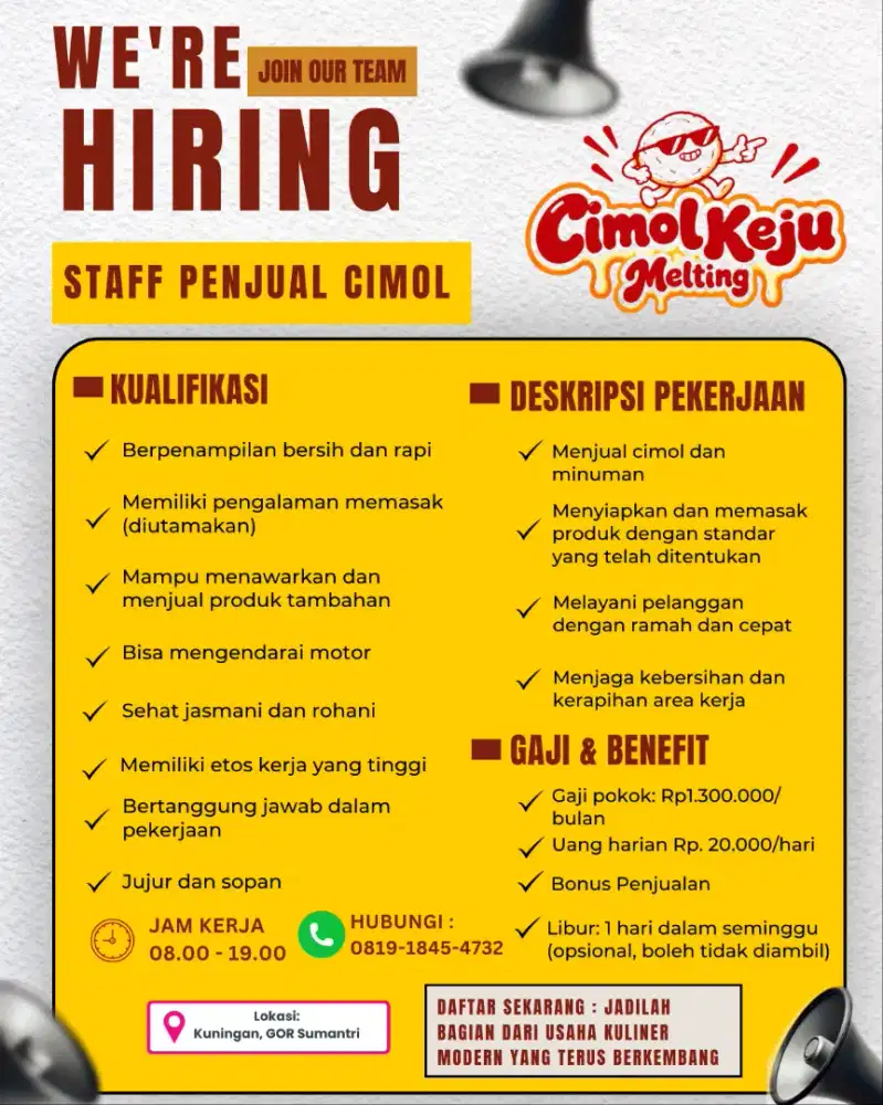 Di butuhkan staffoutlet cimol