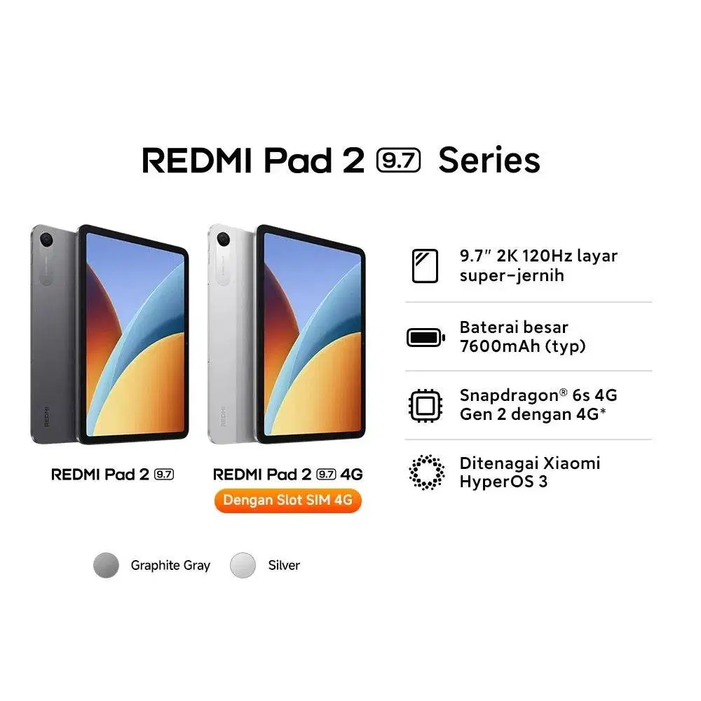 Xiaomi Redmi Pad 2 9.7 Inci LTE + WiFi 4/128GB Ori | Tablet Baru Medan