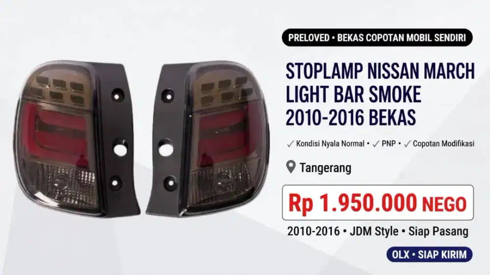 Stoplamp Nissan Light Bar Smoke 2010 - 2016 Bekas PNP JDM