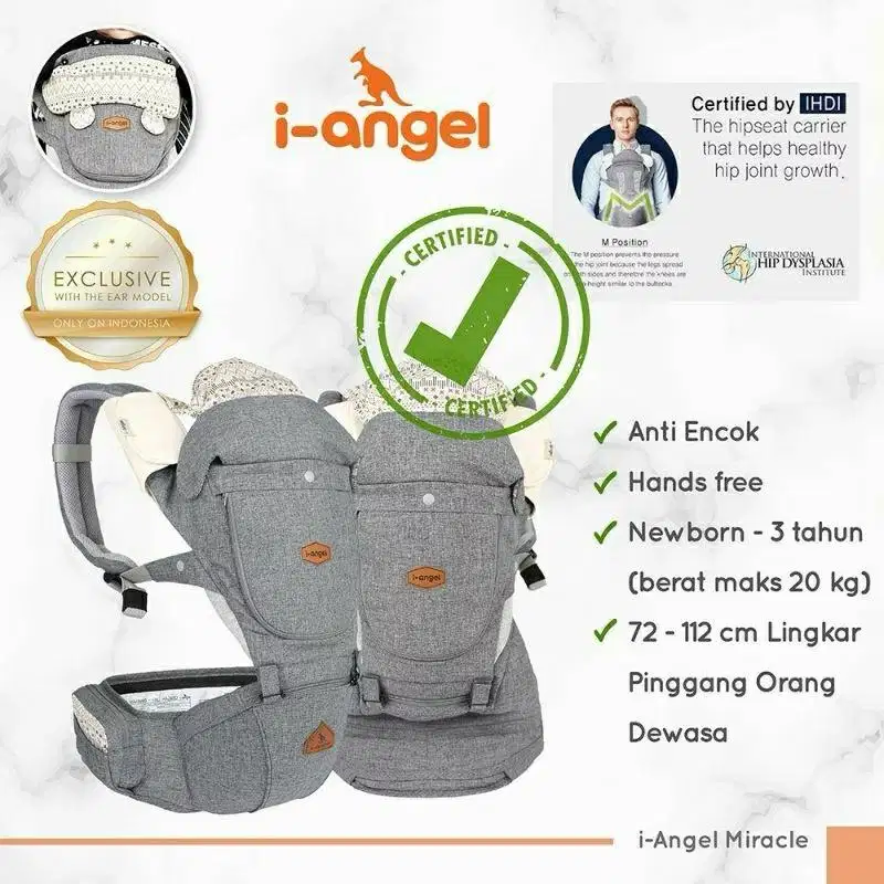 i Angel melange gray baby carrier hipseat gendongam bayi