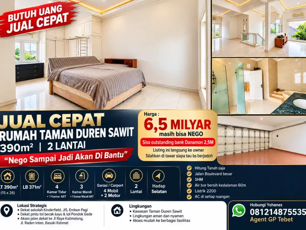 Jual Cepat Rumah Taman Duren Sawit 390mtr