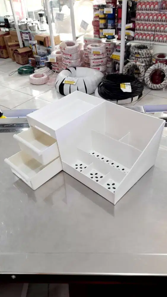 Rak Kosmetik Organizer Meja Multifungsi dengan 2 Laci Penyimpanan