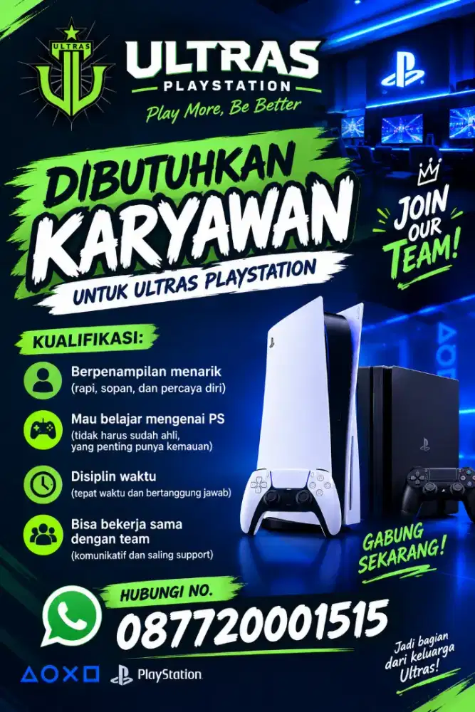 Ultras PS.Dicari karyawan bisa bekerja dengan sistem shift