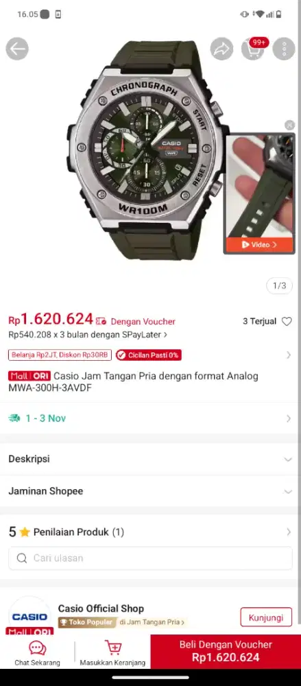 Jam tangan casio MWA 300H jual rugi