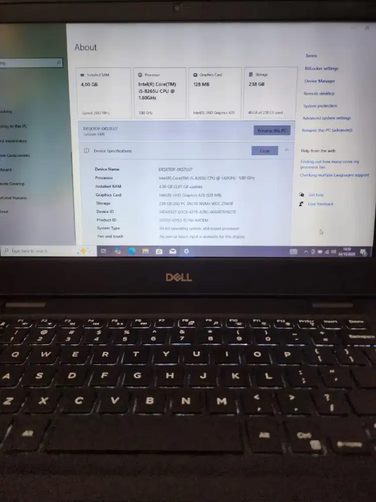 DELL 3400 CORE i5 GEN 8 RAM 8GB SSD 256GB