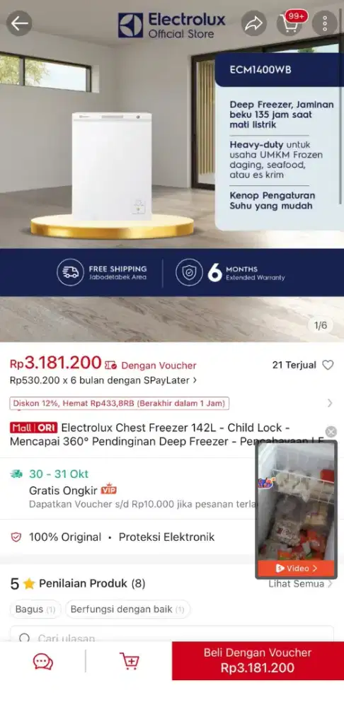 Frizer electrolux murah