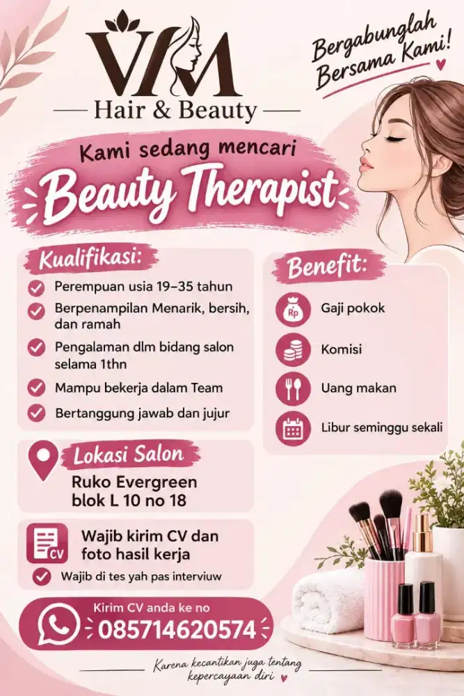 Dibutuhkan tenaga therapis buat salon kecantikan