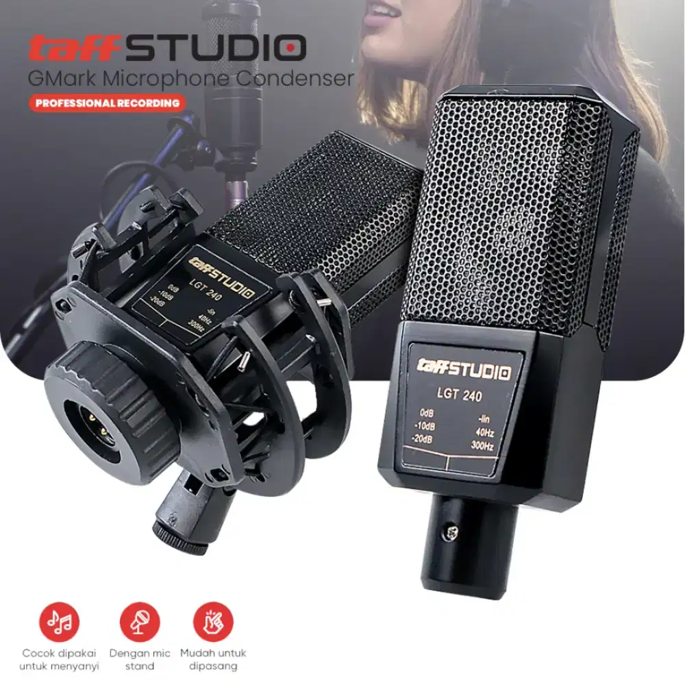 Mic Kondenser XLR Condenser Microphone Cardioid with Holder - LGT240