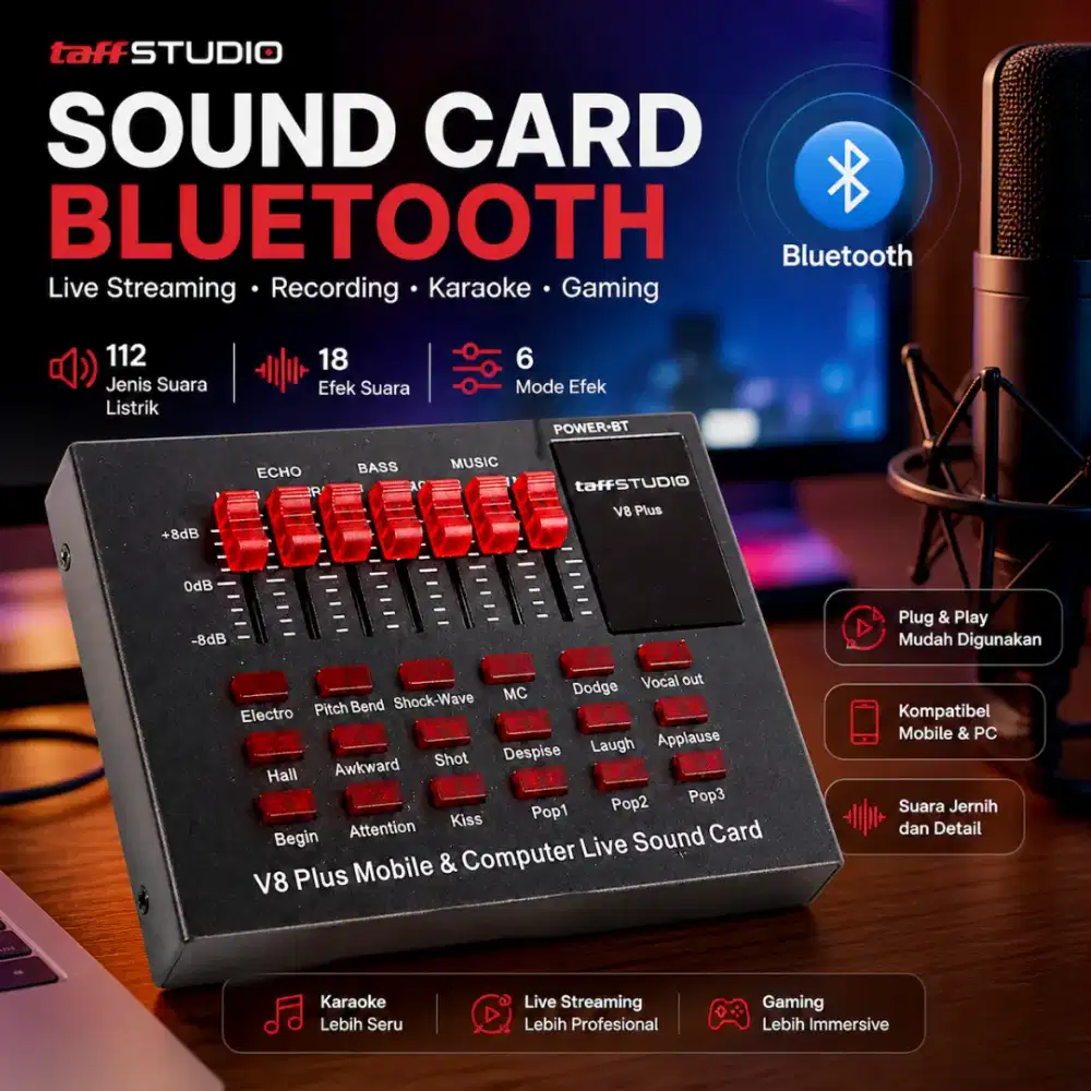 Sound Card Bluetooth USB External Live Mic Headset - V8 Plus