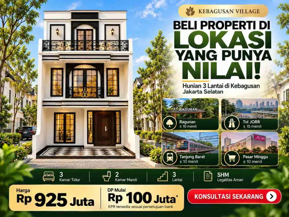 Jual Rumah di Kebagusan Pasar Minggu Jakarta Selatan Akses Mobil Harga 900 Jutaan