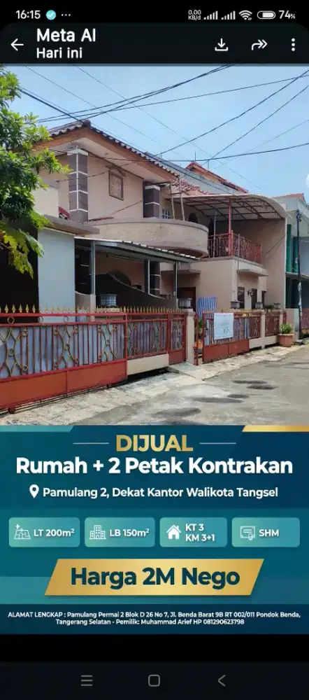 Rumah + 2 kontrakan siap huni
