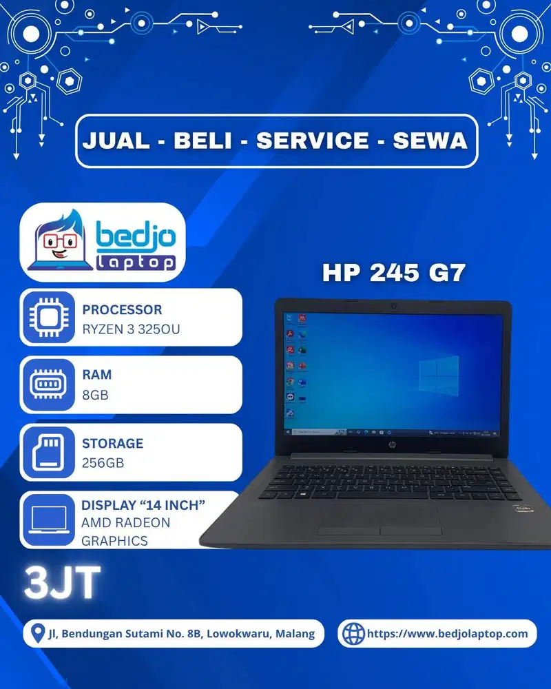 Laptop Ngebut Ryzen 3 RAM 8GB SSD 256GB, HP 245 G7