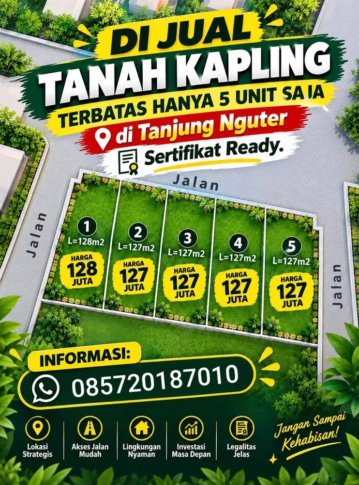 Dijual Tanah Kapling 127 m² di Tanjung, Nguter, Sukoharjo