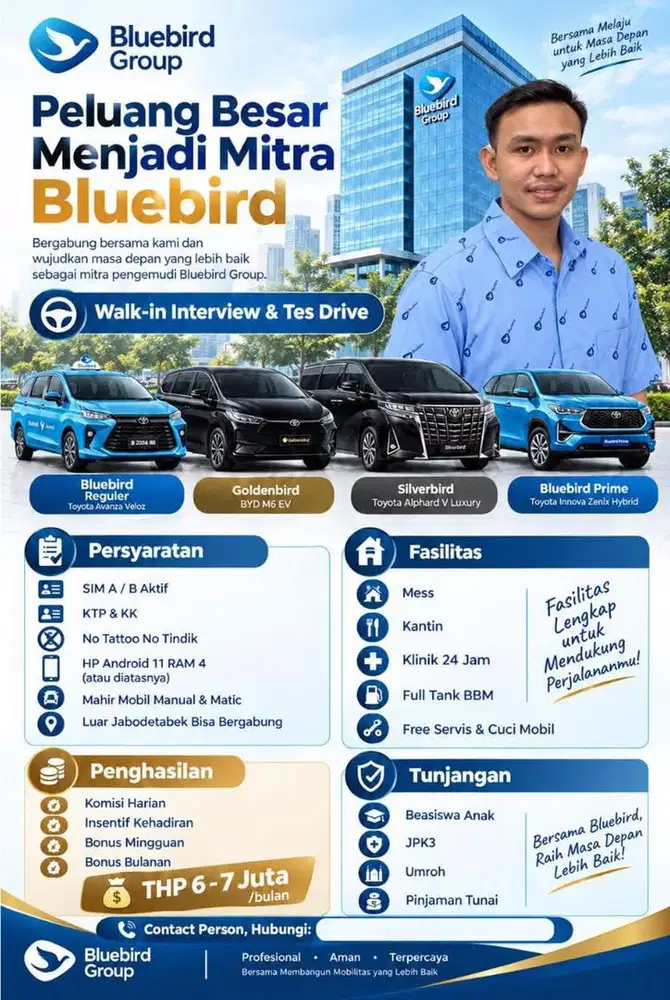 LOWONGAN KERJA DRIVER BLUEBIRD GROUP- MEES GRATIS- WAlK IN INTERVIEW