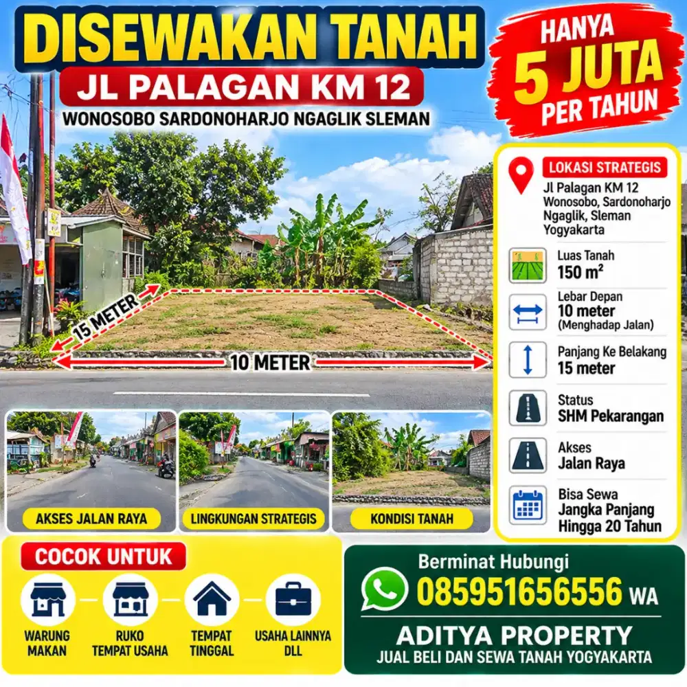 Disewakan tanah pinggir jalan raya cocok untuk usaha dan rumah