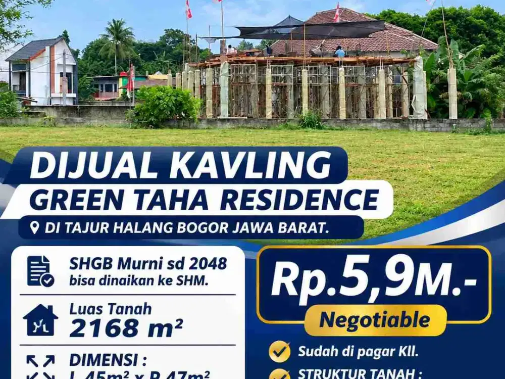 DIJUAL KAVLING GREEN TAHA RESIDENCE DI TAJUR HALANG BOGOR JAWA BARAT.