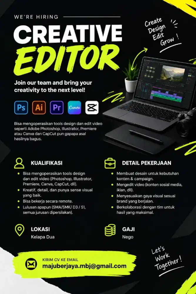 Lowongan Kerja Creative Editor – Bisa Remote | Gaji Nego