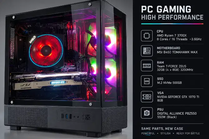 PC Gaming AMD Ryzen 5, 128 GB RAM, GTX 1070 TI (Case New)
