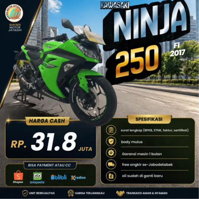 KAWASAKI NINJA 250FI PLAT JAKARTA TIMUR KM MASIH RENDAH AJIB SIAP PAKA