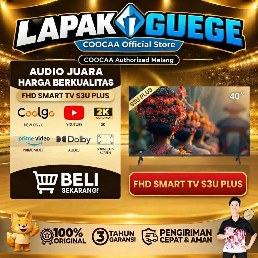 led tv 40 inch smart tv coocaa 40s3u plus 2K led youtube digital baru