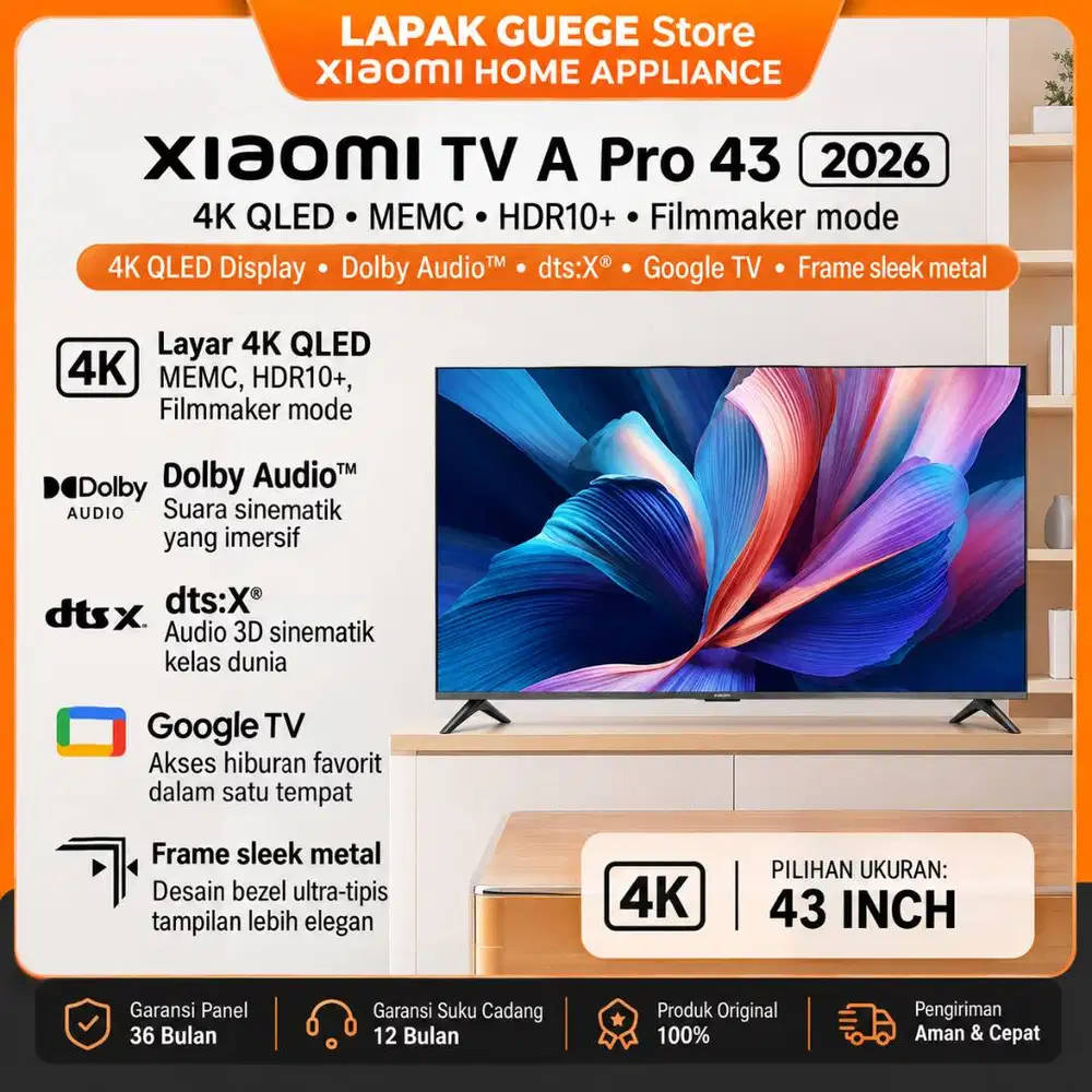LED Xiaomi A Pro 43 2026 google TV QLED baru garansi resmi