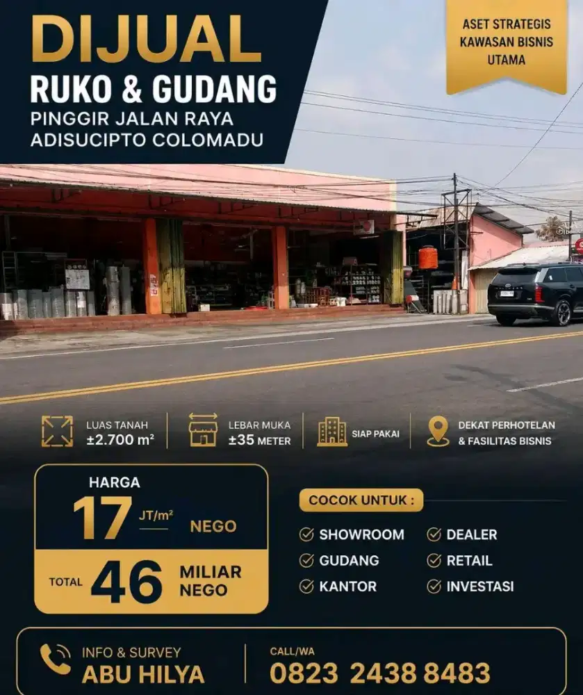 BU DIJUAL CEPAT RUKO GUDANG PINGGIR JALAN RAYA ADISUCIPTO COLOMADU