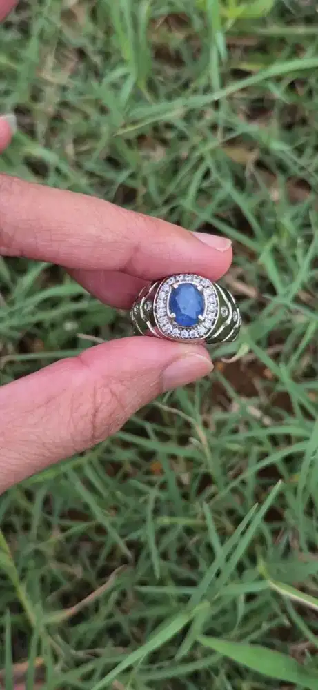 Cincin Blue Safir Oval Elegan Ring Size 21 Batu 8 x 7 x 5 mm