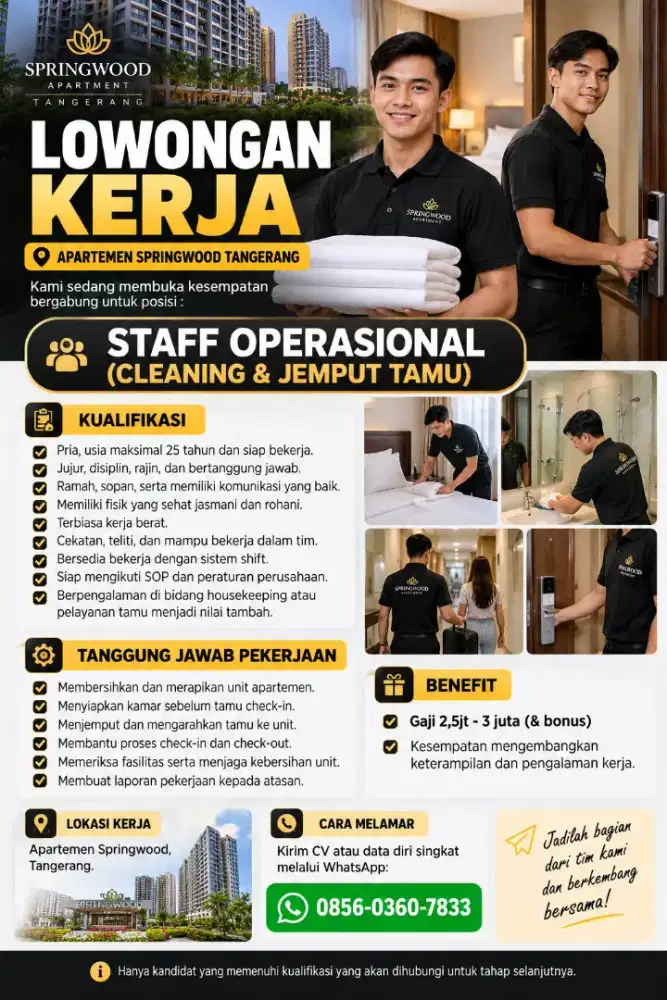 Lowongan kerja staf apartemen