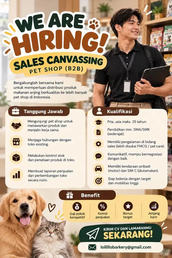Lowongan Sales Canvassing / Sales Lapangan – Pet Shop