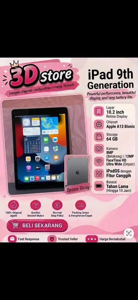 iPad 9th Gen 64GB Wi-Fi Only - Fungsi 100% Normal