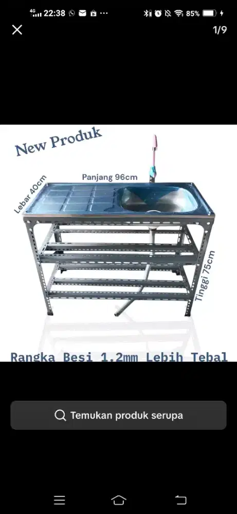 Wastafel Portable Bak Cuci Piring Stainless Steel  Rangka Besi Tebal