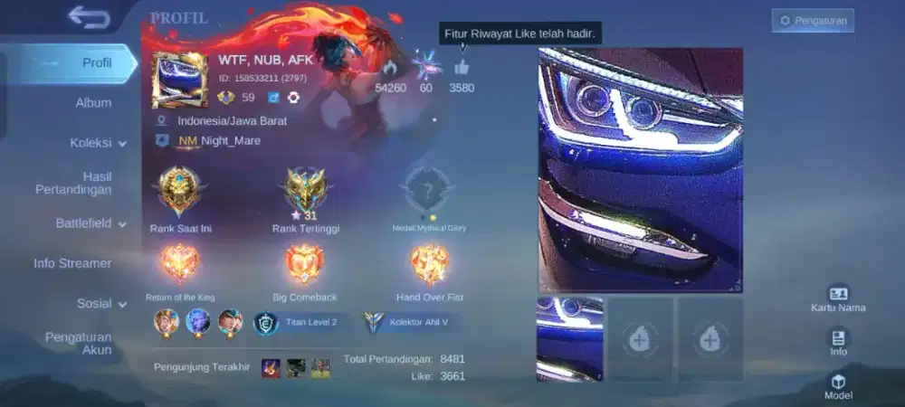 Dijual akun mobile legend - pensiun sudah 10 tahun bersama