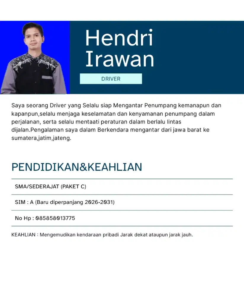 Mencari pekerjaan menjadi Driver Pribadi JABODETABEK