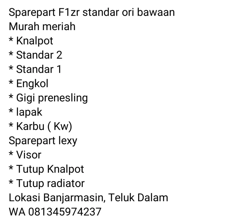 Sparepart ori F1zr
