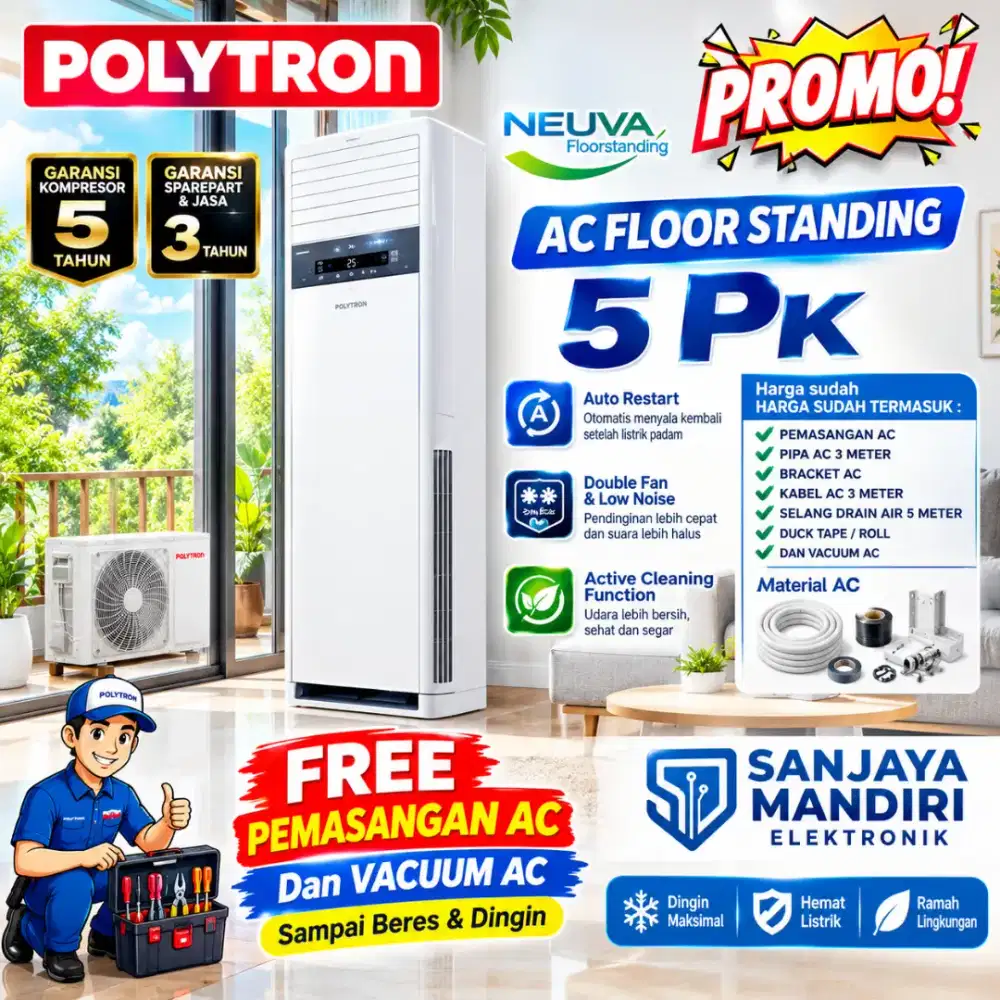 FREE PASANG! POLYTRON AC 5 PK Floor Standing NUEVA 3 Phase Double Fan