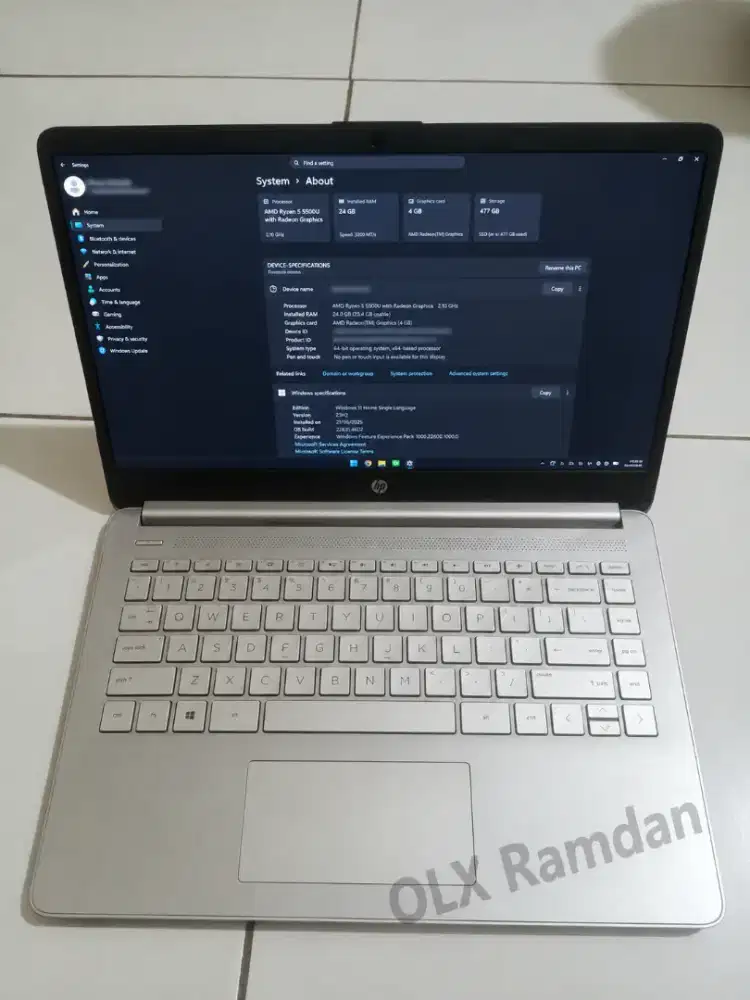HP 14s Ryzen 5 5500U RAM 24GB SSD 512GB (Second)