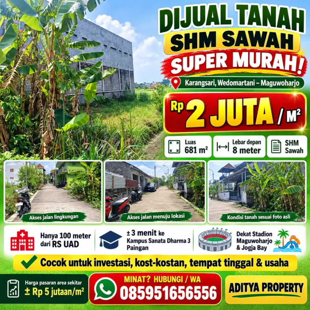Tanah super murah 100 meter dari  RS UAD Maguwoharjo Sleman
