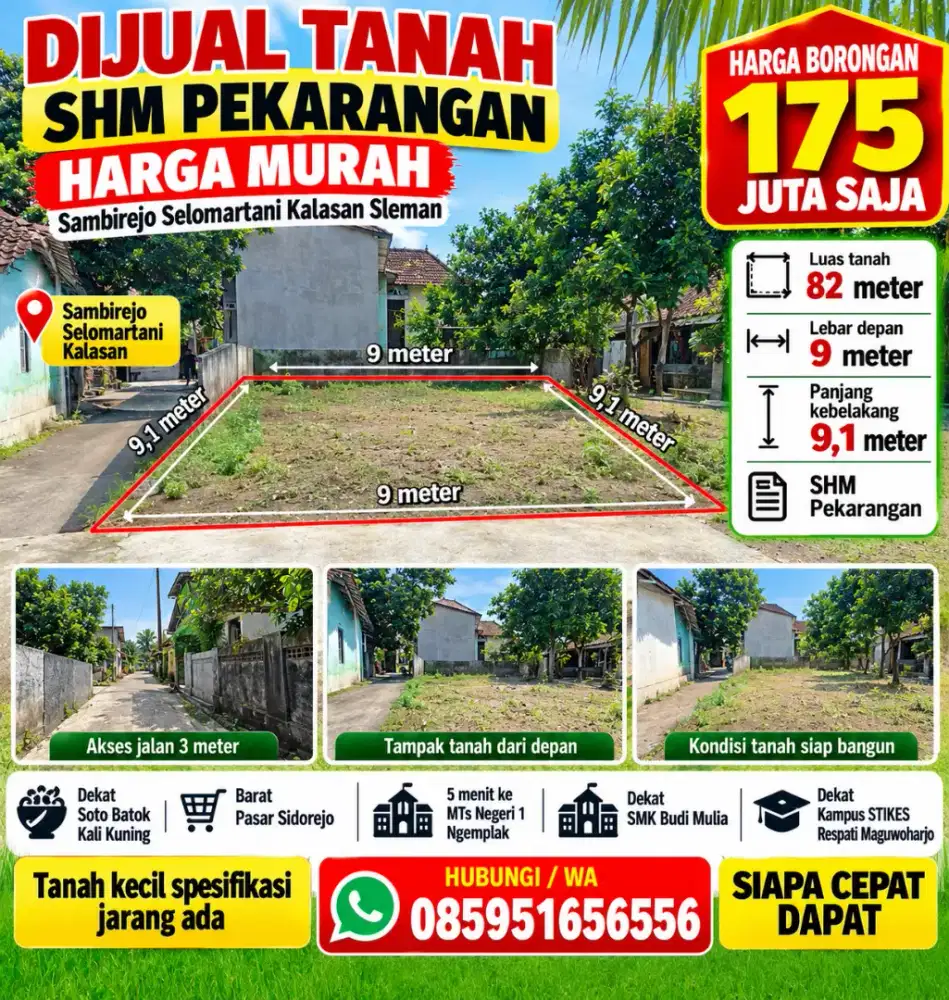 Dijual tanah kecil mutah di Kalasan barat pasar Sidorejo