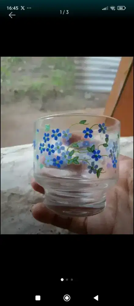 6 gelas kaca motif bunga biru merk Tivoli - vibtage