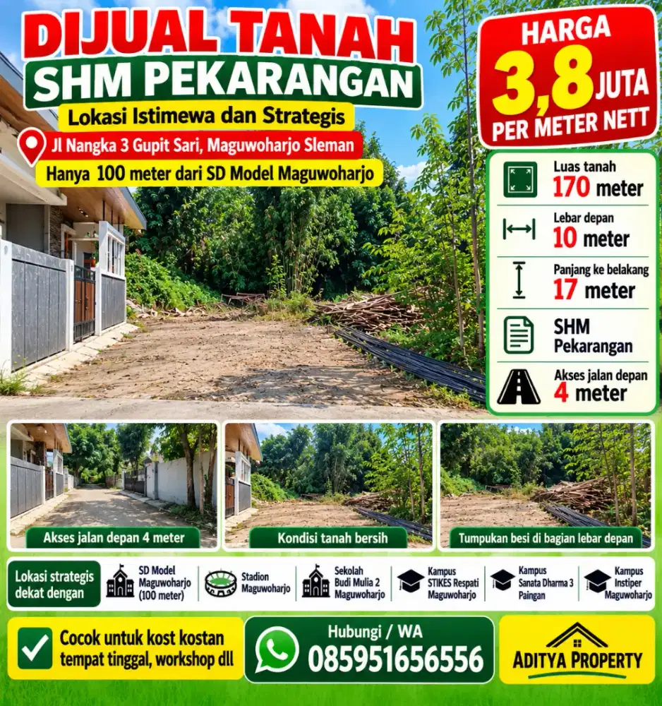 Dijual tanah SHM pekarangan hanya 100 meter dari SD model Maguwoharjo