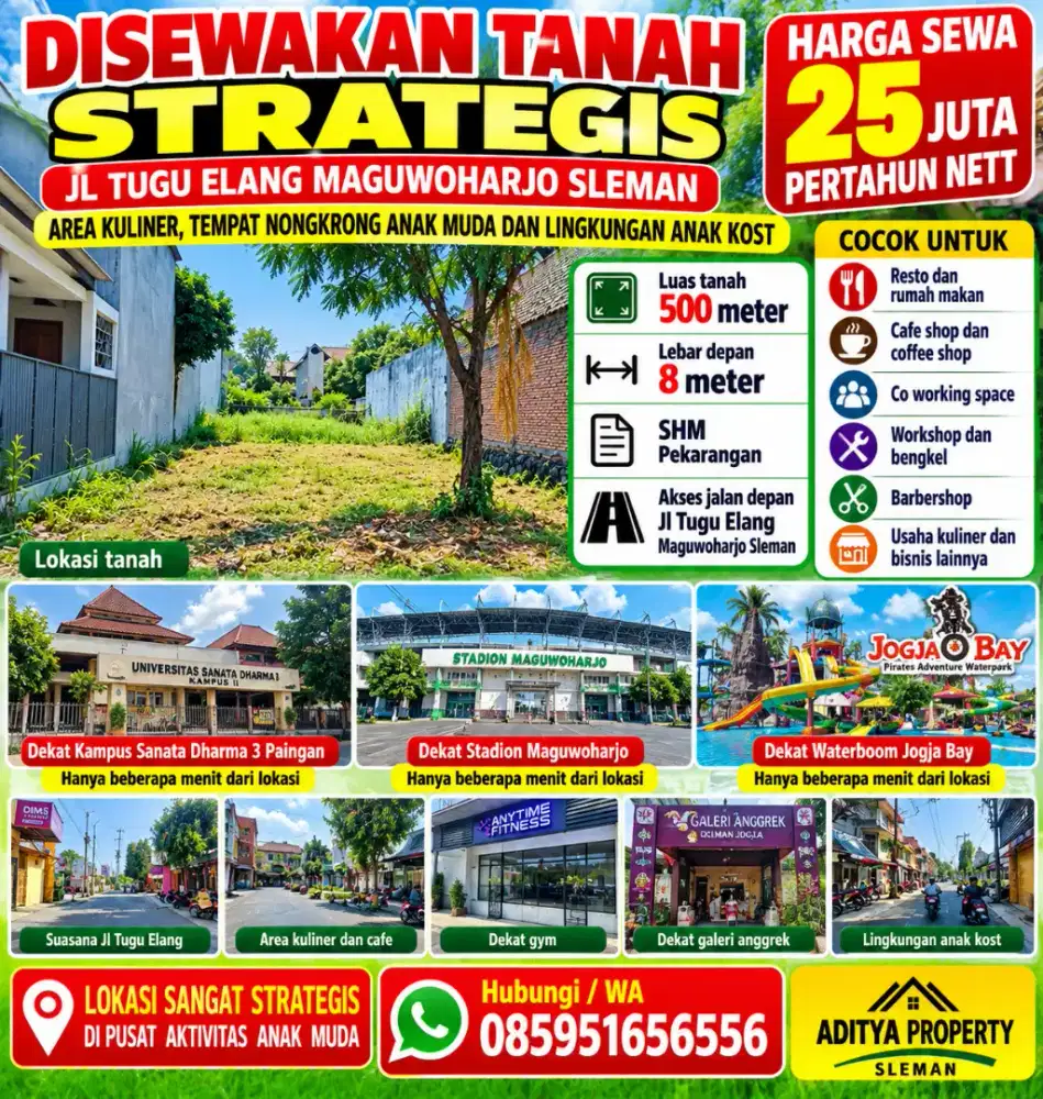 Disewakan tanah cocok untuk resto,cafe shop,bengkel dll di Maguwoharjo