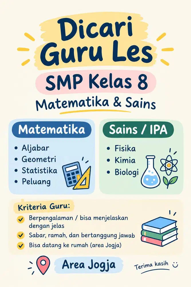 DICARI GURU TENTOR LES MATEMATIKA dan SAINS SMP YOGYA