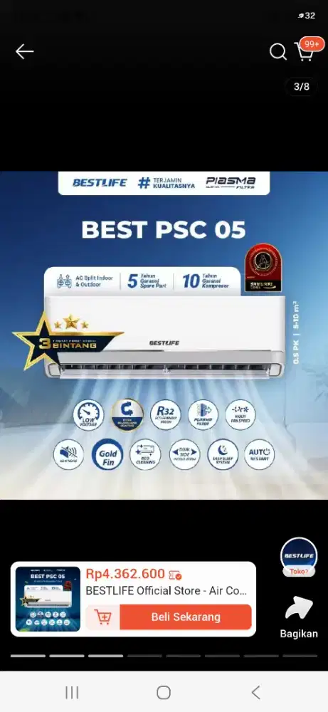 AC BESTLIFE 0.5 PK SECOND PEMAKAIAN 9 BULAN (NEGO TIPIS)