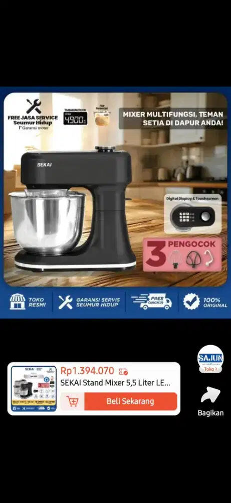 Mixer roti dan cake sekai 5,5ltr