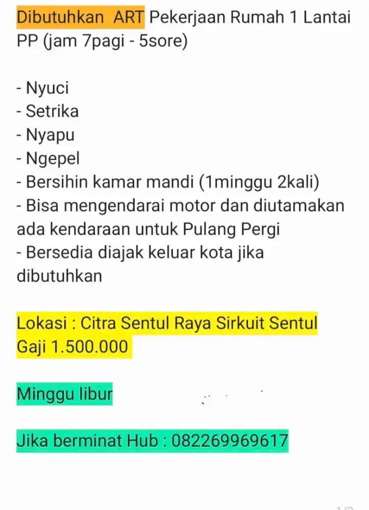 ART/Asisten Rumah Tangga