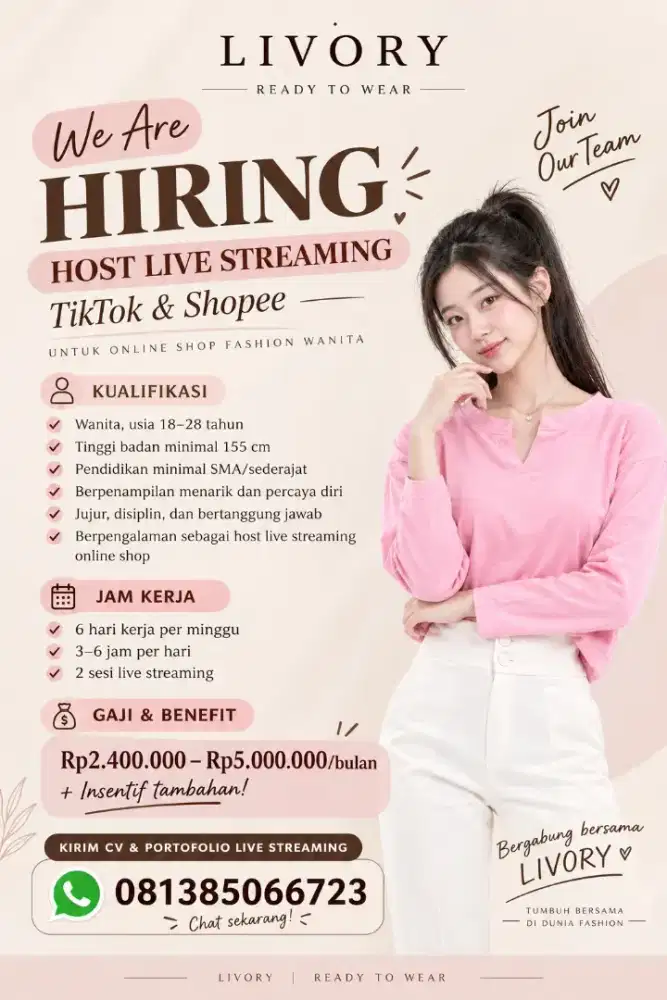 Dicari Host Live Streaming Online Shop Fashion Wanita