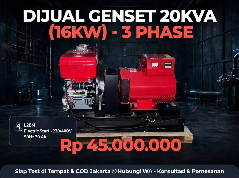 DIJUAL Genset 20KVA 16KW Diesel 3 Phase - L28M Electric Start