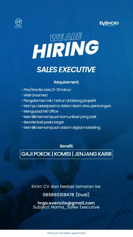 Dibutuhkan Sales executive apartemen Evenciio